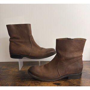J.D. FISK Leather Ankle Boots Mens Sz 8.5 Brown Dale Side Zip Western Classic
